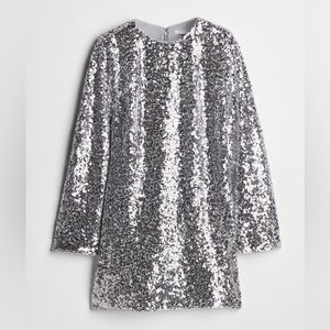 H&M Silver Long Sleeved Sequin Dress | Size M